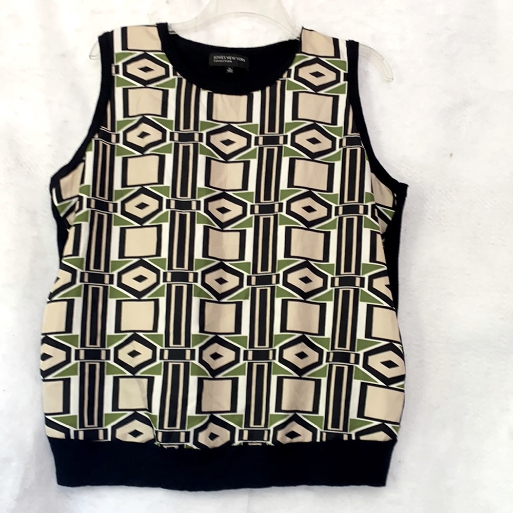 Jones New York Geometric Print Sleeveless Pullover Tank Shell Vest Size XL